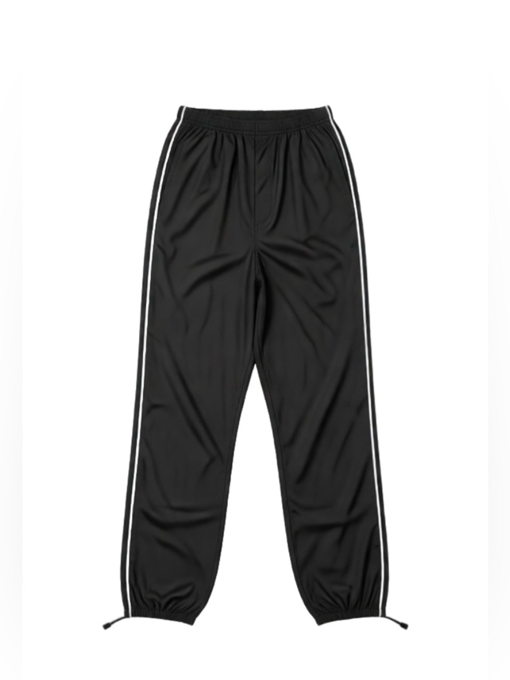 Unbranded Black Parachute Track Pants White Stripe Drawstring Hem Size S